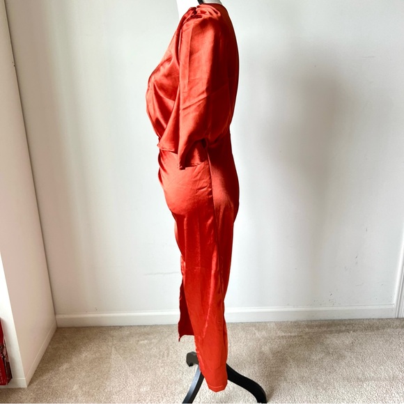 PRETTY LITTLE THING Rust Colored Satin One Shoulder Midi Dress—SZ. 4 - Picture 5 of 17